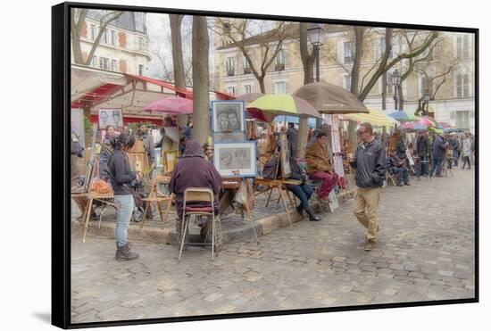 Monmartre Artist Working On Place du Tertre IV-Cora Niele-Framed Stretched Canvas