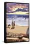 Monmouth Beach, New Jersey - Beach Walk and Surfers-Lantern Press-Framed Stretched Canvas