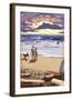 Monmouth Beach, New Jersey - Beach Walk and Surfers-Lantern Press-Framed Art Print