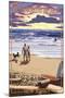 Monmouth Beach, New Jersey - Beach Walk and Surfers-Lantern Press-Mounted Art Print