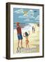 Monmouth Beach, New Jersey - Kite Flyers-Lantern Press-Framed Art Print