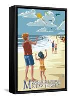 Monmouth Beach, New Jersey - Kite Flyers-Lantern Press-Framed Stretched Canvas