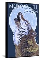 Monmouth, Oregon - Wolf Howling at Moon-Lantern Press-Framed Stretched Canvas