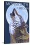 Monmouth, Oregon - Wolf Howling at Moon-Lantern Press-Stretched Canvas