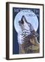 Monmouth, Oregon - Wolf Howling at Moon-Lantern Press-Framed Art Print