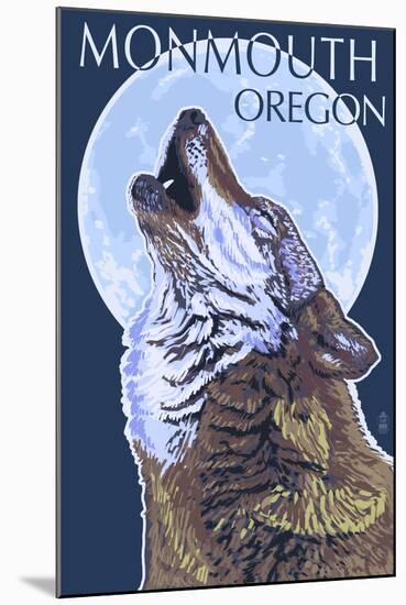 Monmouth, Oregon - Wolf Howling at Moon-Lantern Press-Mounted Art Print