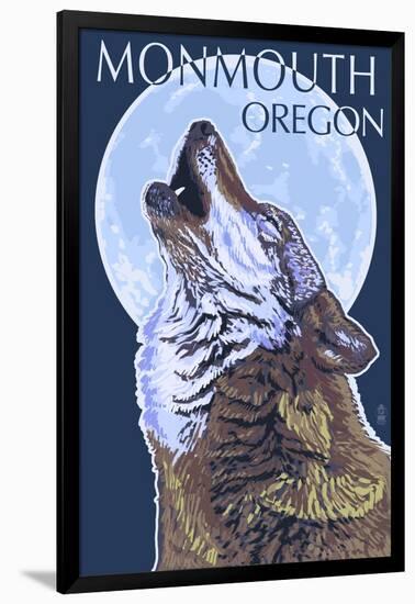 Monmouth, Oregon - Wolf Howling at Moon-Lantern Press-Framed Art Print