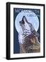 Monmouth, Oregon - Wolf Howling at Moon-Lantern Press-Framed Art Print