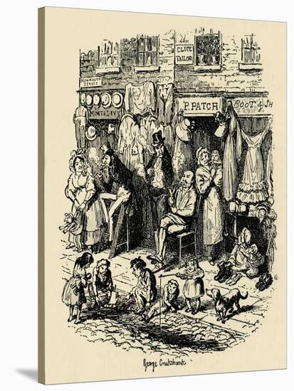 'Monmouth Street, Soho, an illustration by G. Cruikshank for Dickens' Sketches by Boz. ', (1938)-George Cruikshank-Stretched Canvas