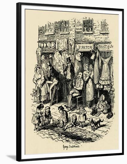 'Monmouth Street, Soho, an illustration by G. Cruikshank for Dickens' Sketches by Boz. ', (1938)-George Cruikshank-Framed Premium Giclee Print