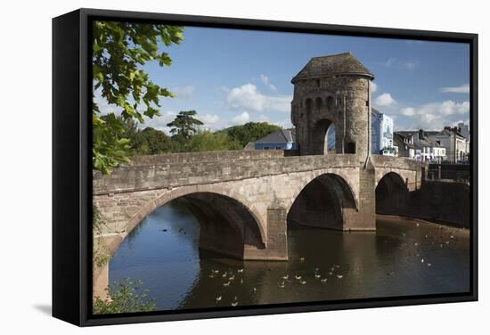 Monnow Bridge and Gate over the River Monnow, Monmouth, Monmouthshire, Wales, UK-Stuart Black-Framed Stretched Canvas