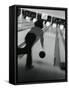 Monochromatic Image of a Woman Bowling-null-Framed Stretched Canvas