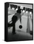 Monochromatic Image of a Woman Bowling-null-Framed Stretched Canvas