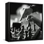 Monochromatic Image of an Adult and Child Playing Chess-null-Framed Stretched Canvas