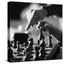 Monochromatic Image of an Adult and Child Playing Chess-null-Stretched Canvas