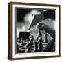 Monochromatic Image of an Adult and Child Playing Chess-null-Framed Photographic Print