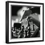 Monochromatic Image of an Adult and Child Playing Chess-null-Framed Photographic Print