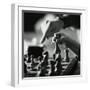Monochromatic Image of an Adult and Child Playing Chess-null-Framed Photographic Print