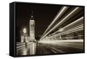 Monochrome Big Ben London-aslysun-Framed Stretched Canvas