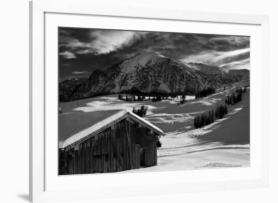 Monochrome Image of an Alpine Mountain Cabin in a Winter Landsca-Sabine Jacobs-Framed Photographic Print