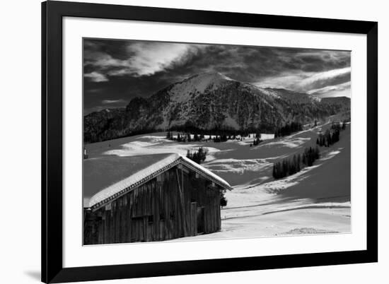 Monochrome Image of an Alpine Mountain Cabin in a Winter Landsca-Sabine Jacobs-Framed Photographic Print