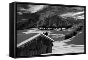 Monochrome Image of an Alpine Mountain Cabin in a Winter Landsca-Sabine Jacobs-Framed Stretched Canvas