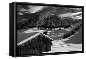 Monochrome Image of an Alpine Mountain Cabin in a Winter Landsca-Sabine Jacobs-Framed Stretched Canvas