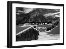 Monochrome Image of an Alpine Mountain Cabin in a Winter Landsca-Sabine Jacobs-Framed Photographic Print