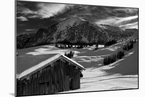Monochrome Image of an Alpine Mountain Cabin in a Winter Landsca-Sabine Jacobs-Mounted Photographic Print