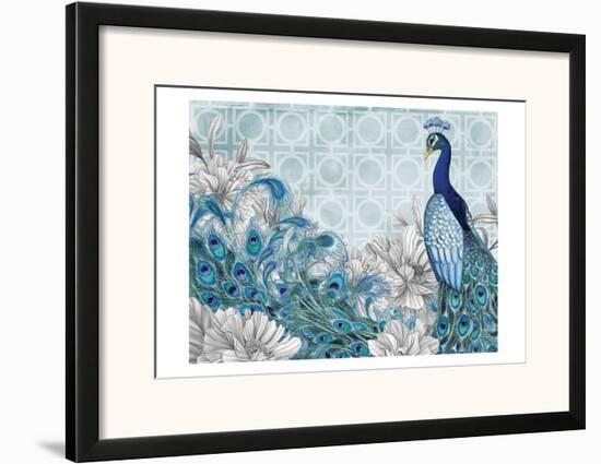 Monochrome Peacocks Blue-Nicole Tamarin-Framed Art Print