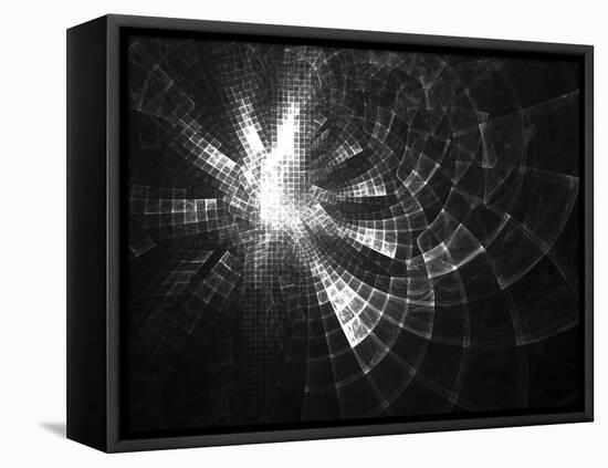 Monochrome Perspective Distorted Grid Fractal Design-R.T. Wohlstadter-Framed Stretched Canvas