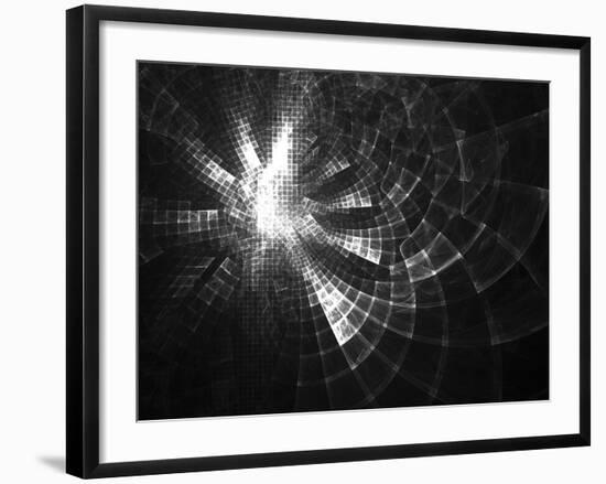 Monochrome Perspective Distorted Grid Fractal Design-R.T. Wohlstadter-Framed Art Print