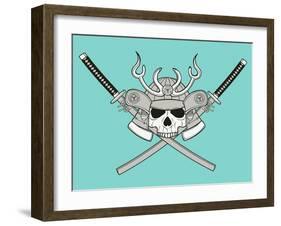 Monochrome Skull Illustration-riedjal-Framed Art Print