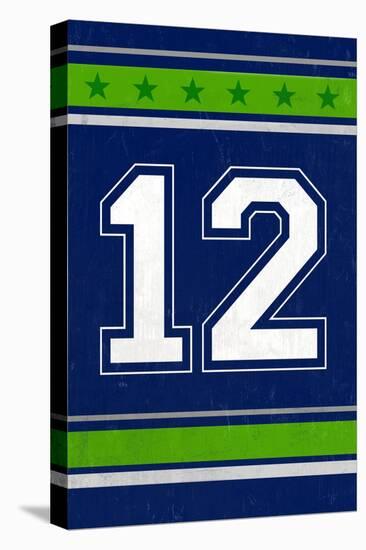 Monogram - Game Day - Blue and Green - 12-Lantern Press-Stretched Canvas