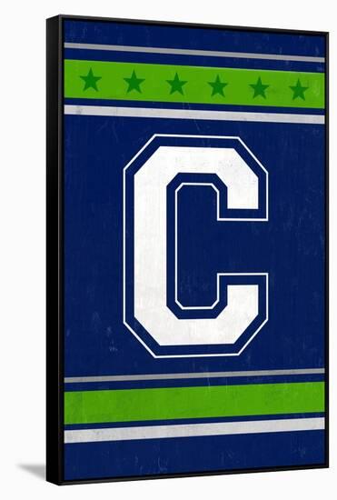 Monogram - Game Day - Blue and Green - C-Lantern Press-Framed Stretched Canvas