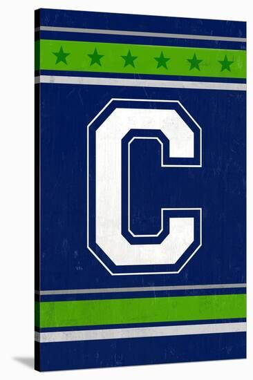 Monogram - Game Day - Blue and Green - C-Lantern Press-Stretched Canvas