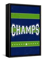 Monogram - Game Day - Blue and Green - Champs-Lantern Press-Framed Stretched Canvas