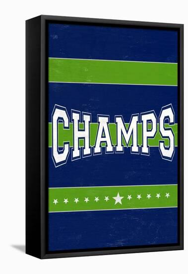 Monogram - Game Day - Blue and Green - Champs-Lantern Press-Framed Stretched Canvas