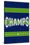 Monogram - Game Day - Blue and Green - Champs-Lantern Press-Stretched Canvas