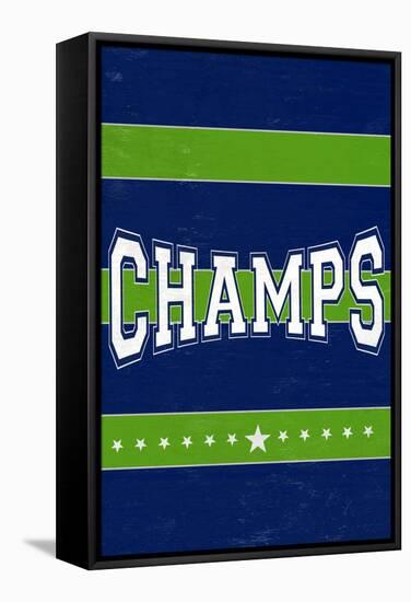 Monogram - Game Day - Blue and Green - Champs-Lantern Press-Framed Stretched Canvas