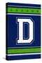 Monogram - Game Day - Blue and Green - D-Lantern Press-Stretched Canvas