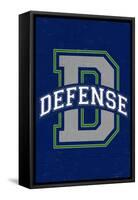 Monogram - Game Day - Blue and Green - Defense-Lantern Press-Framed Stretched Canvas