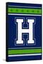 Monogram - Game Day - Blue and Green - H-Lantern Press-Framed Stretched Canvas