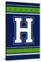 Monogram - Game Day - Blue and Green - H-Lantern Press-Stretched Canvas