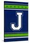 Monogram - Game Day - Blue and Green - J-Lantern Press-Stretched Canvas