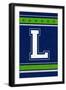 Monogram - Game Day - Blue and Green - L-Lantern Press-Framed Art Print