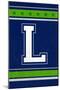 Monogram - Game Day - Blue and Green - L-Lantern Press-Mounted Art Print