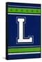 Monogram - Game Day - Blue and Green - L-Lantern Press-Framed Stretched Canvas