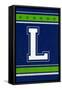 Monogram - Game Day - Blue and Green - L-Lantern Press-Framed Stretched Canvas