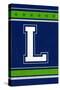 Monogram - Game Day - Blue and Green - L-Lantern Press-Stretched Canvas